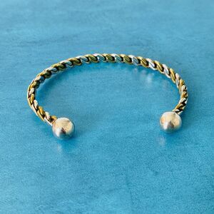 Vintage Mexican Sterling Silver n Brass Twisted Rope Cuff Bracelet Mixed Metals